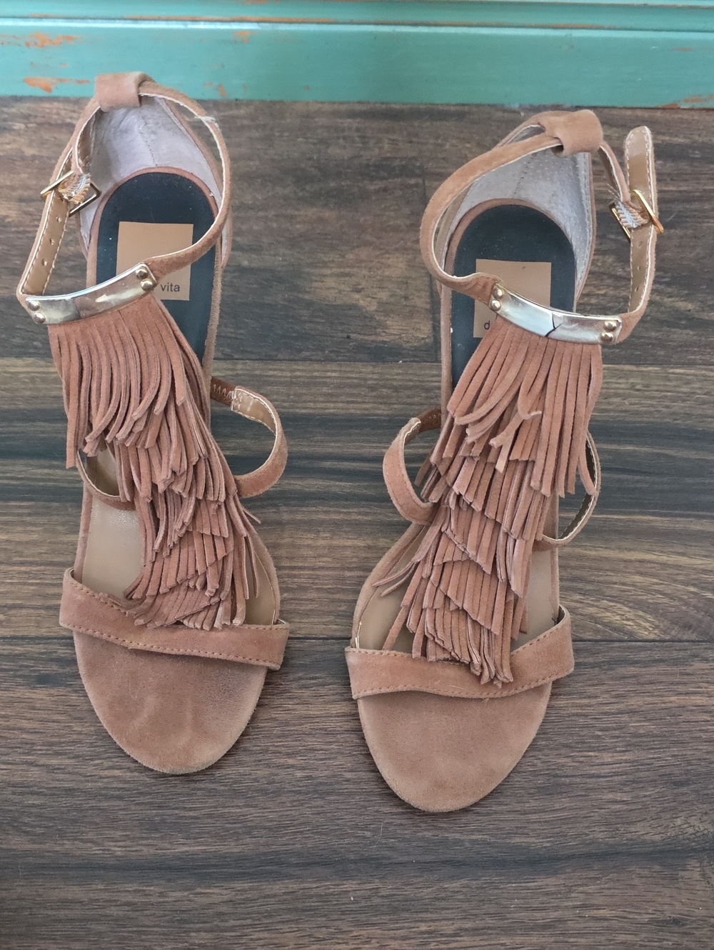 Dolce Vita Tan Suede Fringe Ankle-Strap Heels